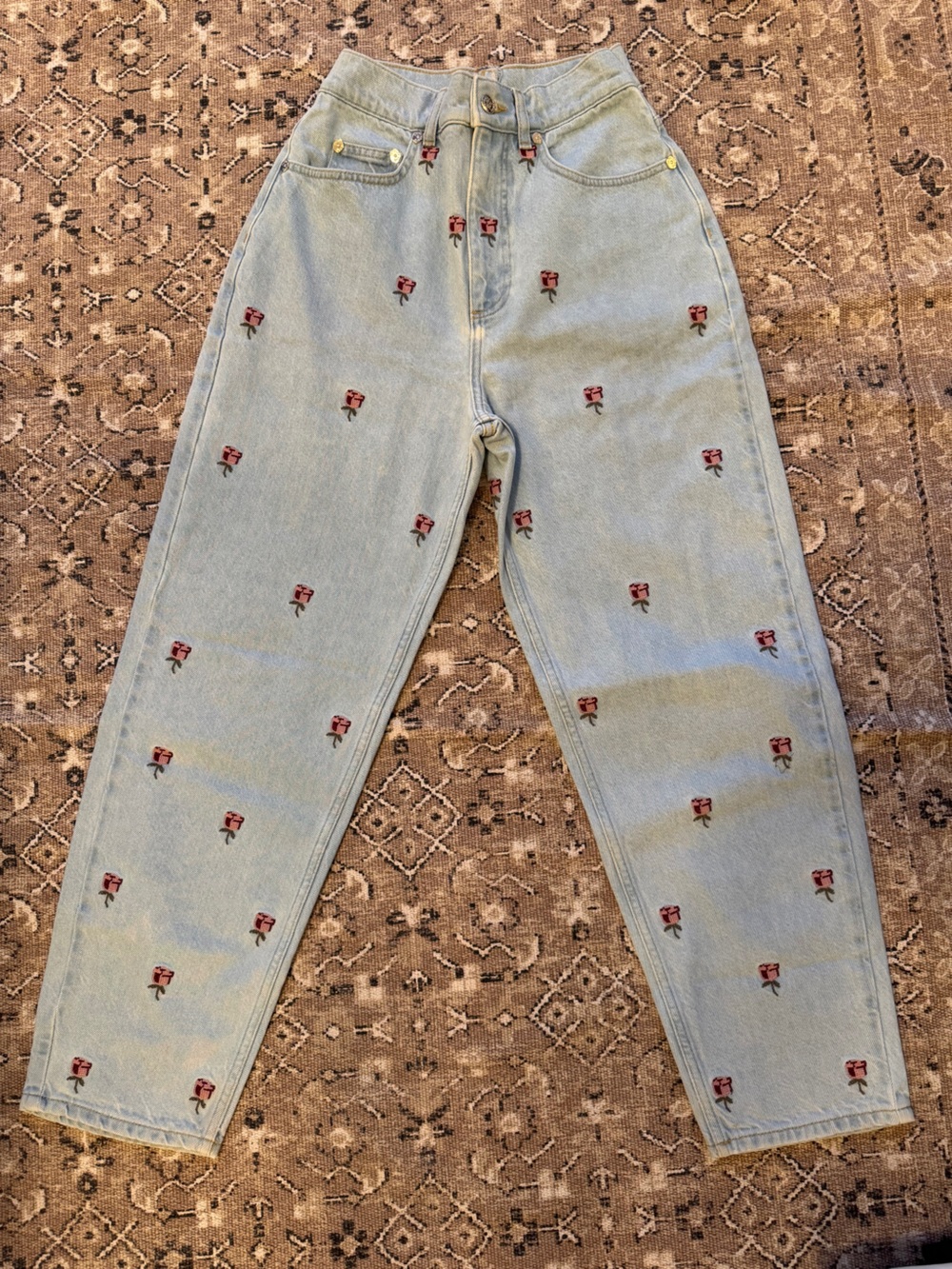 Farm Rio Rose Embroidered Denim Pants - Picture 12 of 15